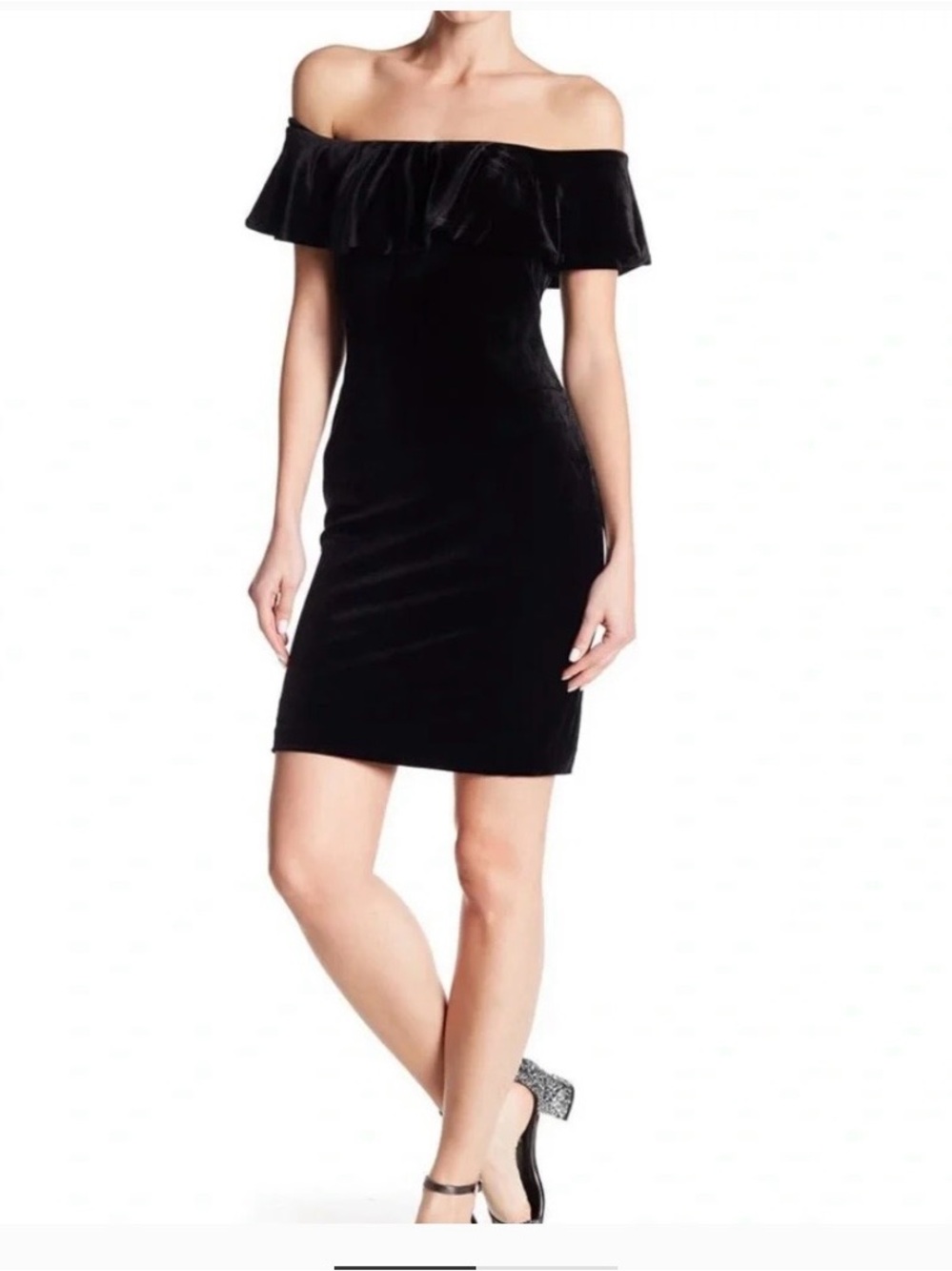 Eliza J Classic Off-Shoulder Black Velvet Dress